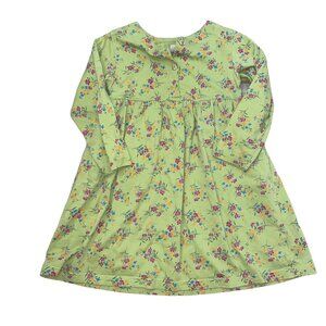 Vintage Lands End Girls 4T Floral Long-Sleeve Green Dress 100% Cotton